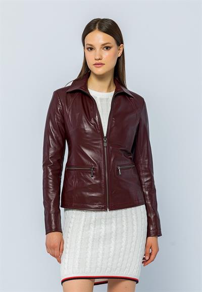 Basics And More Basics&More Women Plum Leather Jacket - Maya