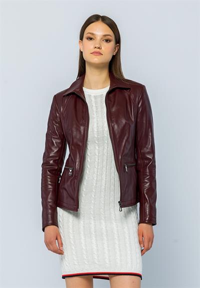 basics and more Basics&More Women Plum Leather Jacket - Maya