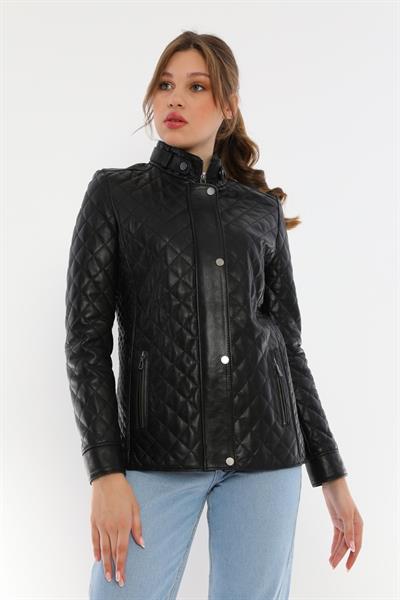 basics and more Basics&More Women Quilted Black Leather Jacket - Dunna basics and more Basics&More Women Quilted Black Leather Jacket - Dunna