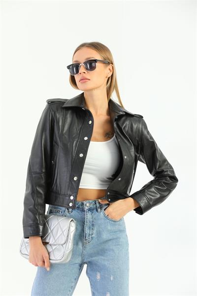 Basics And More Basics&More Women Quilted Black Leather Jacket - KENDALL
