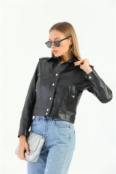 Basics And More Basics&More Women Quilted Black Leather Jacket - KENDALL