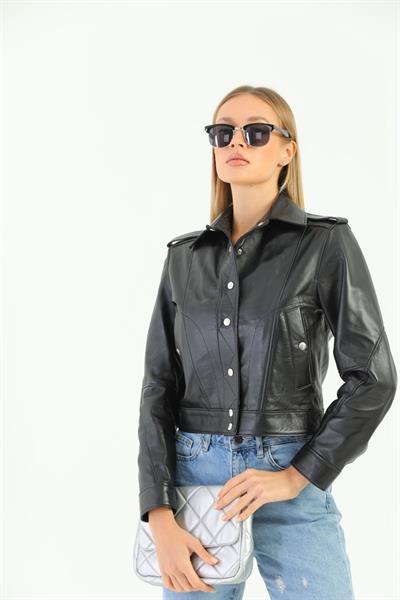basics and more Basics&More Women Quilted Black Leather Jacket - KENDALL
