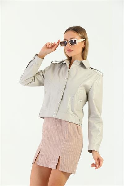 Basics And More Basics&More Women Quilted Button Beige Leather Jacket - KENDALL