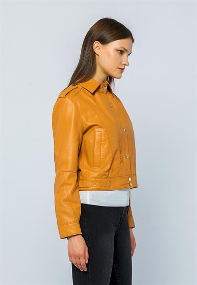 Basics And More Basics&More Women Quilted Button Camel Leather Jacket - KENDALL
