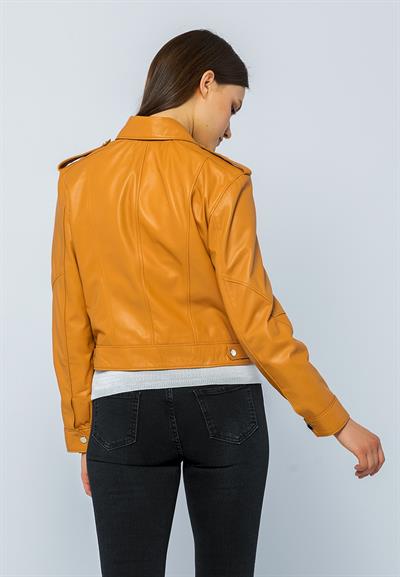 Basics And More Basics&More Women Quilted Button Camel Leather Jacket - KENDALL