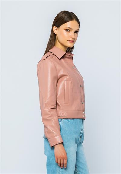 Basics And More Basics&More Women Quilted Button Powder Leather Jacket - KENDALL