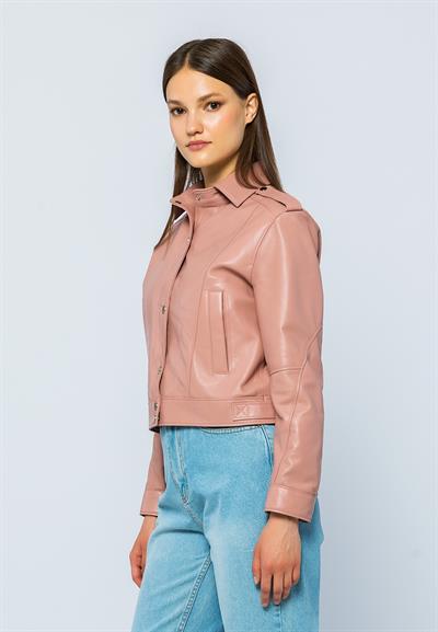 Basics And More Basics&More Women Quilted Button Powder Leather Jacket - KENDALL