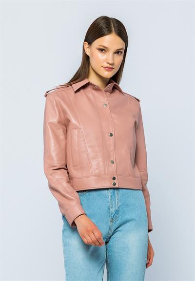 Basics And More Basics&More Women Quilted Button Powder Leather Jacket - KENDALL