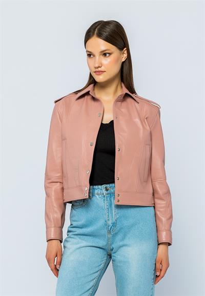 basics and more Basics&More Women Quilted Button Powder Leather Jacket - KENDALL