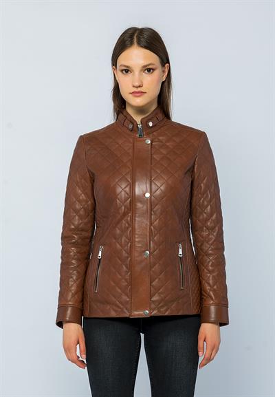 basics and more Basics&More Women Quilted Chestnut Leather Jacket - Dunna basics and more Basics&More Women Quilted Chestnut Leather Jacket - Dunna