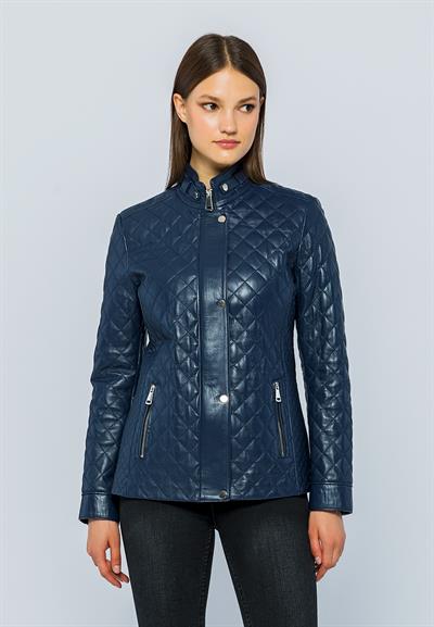 basics and more Basics&More Women Quilted Dark Blue Leather Jacket - Dunna basics and more Basics&More Women Quilted Dark Blue Leather Jacket - Dunna