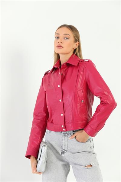 Basics And More Basics&More Women Quilted Fuchsia Leather Jacket - KENDALL