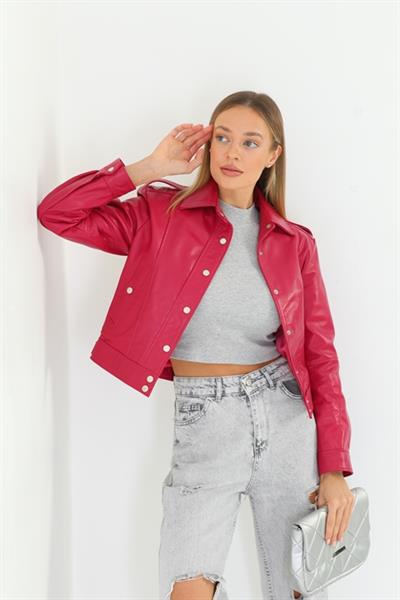 Basics And More Basics&More Women Quilted Fuchsia Leather Jacket - KENDALL