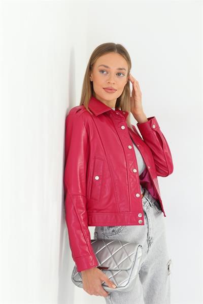 basics and more Basics&More Women Quilted Fuchsia Leather Jacket - KENDALL basics and more Basics&More Women Quilted Fuchsia Leather Jacket - KENDALL