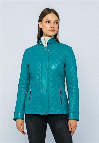 basics and more Basics&More Women Quilted Turquoise Leather Jacket Dunna basics and more Basics&More Women Quilted Turquoise Leather Jacket Dunna