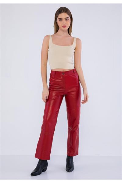 basics and more Basics&More Women Red Leather Trousers with Side Pockets - P03