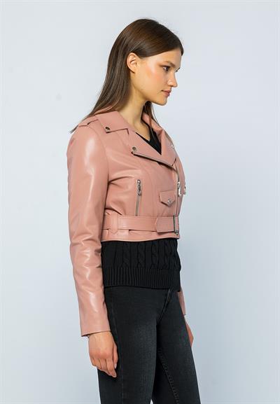 Basics And More Basics&More Women Short Belted Powder Leather Jacket - CASIE