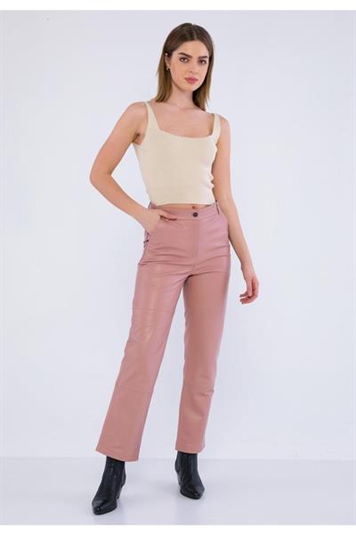 Basics And More Basics&More Women Side Pocket Powder Leather Trousers - P03