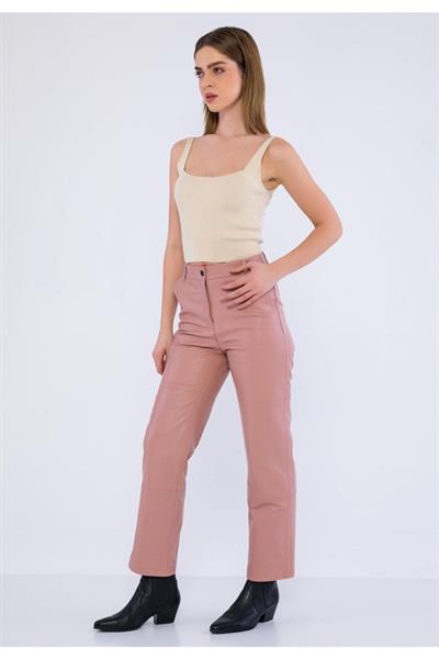 Basics And More Basics&More Women Side Pocket Powder Leather Trousers - P03