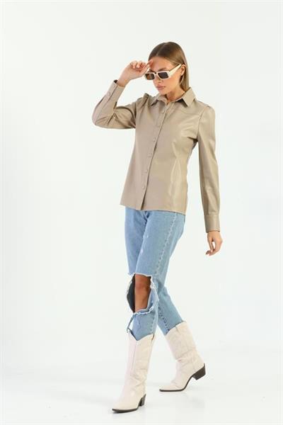 Basics And More Basics&More Women Snap Beige Leather Shirt - SH01