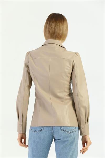 Basics And More Basics&More Women Snap Beige Leather Shirt - SH01