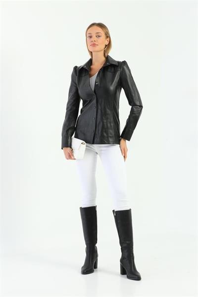 Basics And More Basics&More Women Snap Black Leather Shirt - SH01