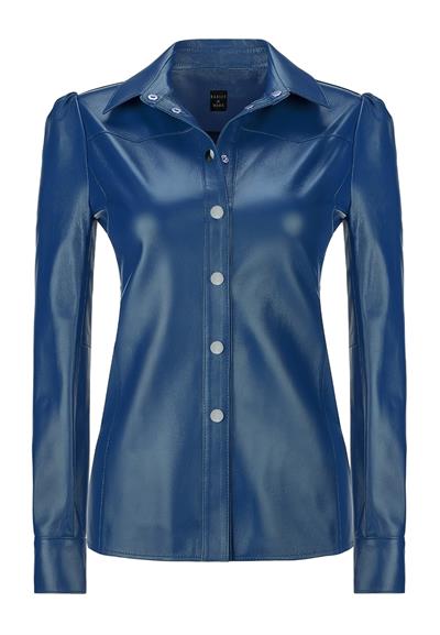 basics and more Basics&More Women Snap Blue Leather Shirt - SH01