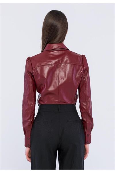 Basics And More Basics&More Women Snap Bordeaux Leather Shirt - SH01