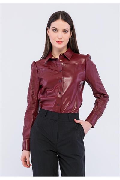 basics and more Basics&More Women Snap Bordeaux Leather Shirt - SH01