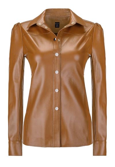 basics and more Basics&More Women Snap Camel Leather Shirt - SH01