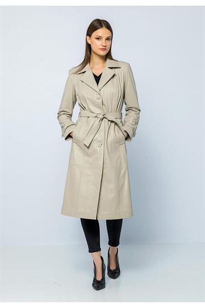 Basics And More Basics&More Women Trenc Beige Leather Jacket - Brenda