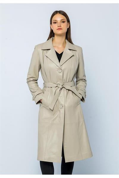 basics and more Basics&More Women Trenc Beige Leather Jacket - Brenda