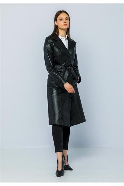 Basics And More Basics&More Women Trenc Black Leather Jacket - Brenda