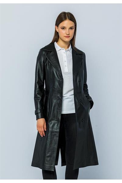 Basics And More Basics&More Women Trenc Black Leather Jacket - Brenda