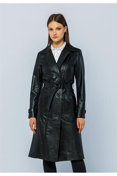 basics and more Basics&More Women Trenc Black Leather Jacket - Brenda