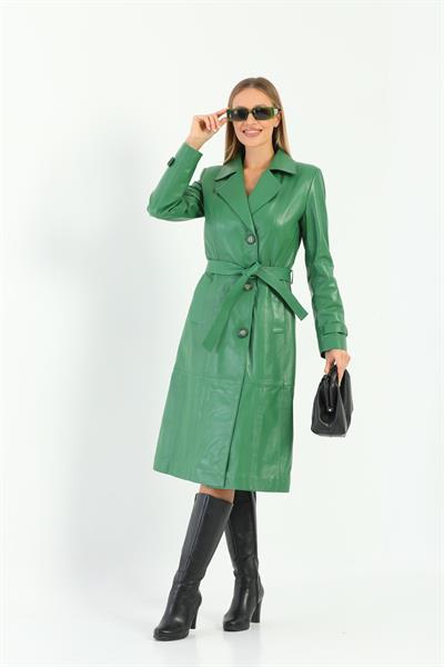 Basics And More Basics&More Women Trenc Green Leather Jacket - Brenda