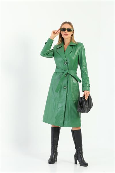 Basics And More Basics&More Women Trenc Green Leather Jacket - Brenda