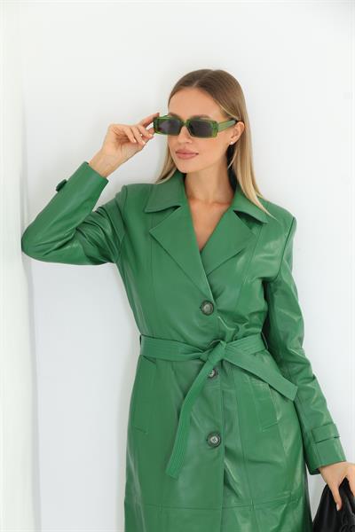 basics and more Basics&More Women Trenc Green Leather Jacket - Brenda
