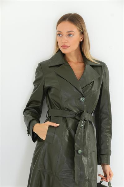 basics and more Basics&More Women Trench Khaki Leather Jacket - Brenda