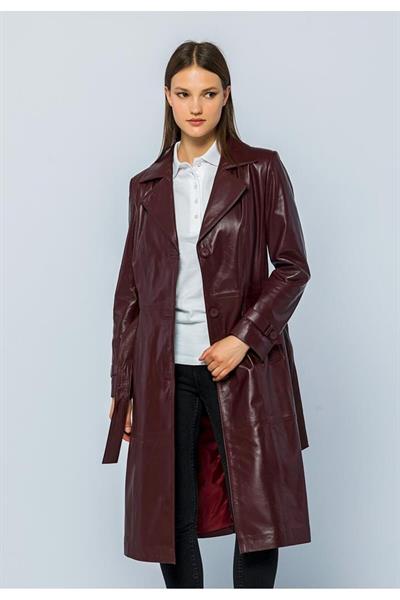 Basics And More Basics&More Women Trench Plum Leather Jacket - Brenda