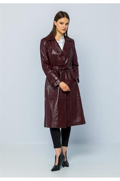 Basics And More Basics&More Women Trench Plum Leather Jacket - Brenda