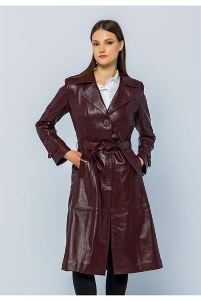 basics and more Basics&More Women Trench Plum Leather Jacket - Brenda