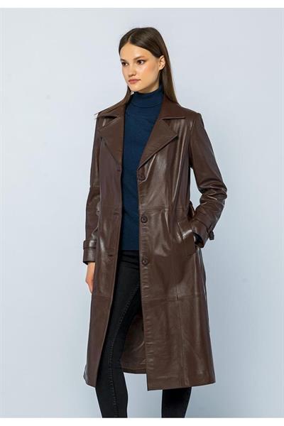 Basics And More Basics&More Women Trench Tea Leather Jacket - Brenda