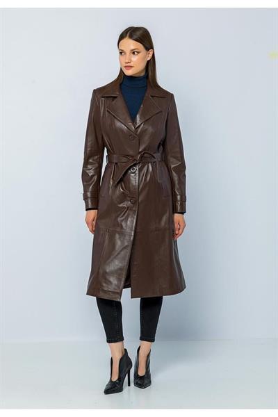 Basics And More Basics&More Women Trench Tea Leather Jacket - Brenda