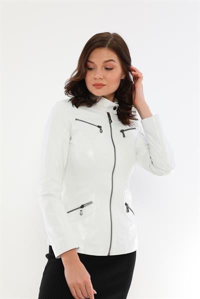 basics And More Basics&More Women White Leather Jacket With Zipper Detail - B16