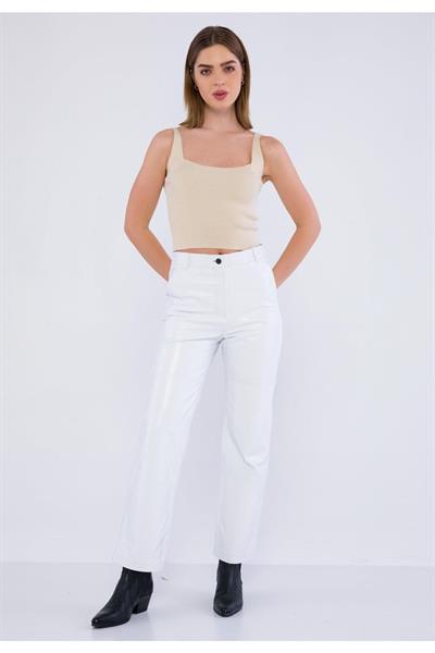 Basics And More Basics&More Women White Leather Trousers With Side Pockets - P03