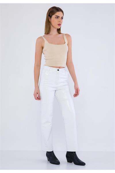 Basics And More Basics&More Women White Leather Trousers With Side Pockets - P03