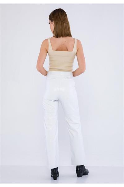 Basics And More Basics&More Women White Leather Trousers With Side Pockets - P03