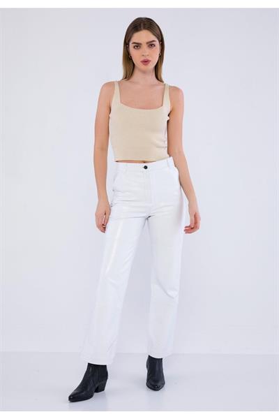basics and more Basics&More Women White Leather Trousers with Side Pockets - P03