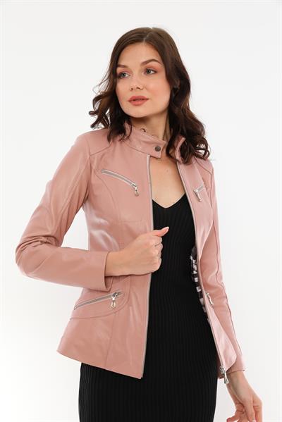 Basics And More Basics&More Women Zipper Detailed Powder Leather Jacket - B16